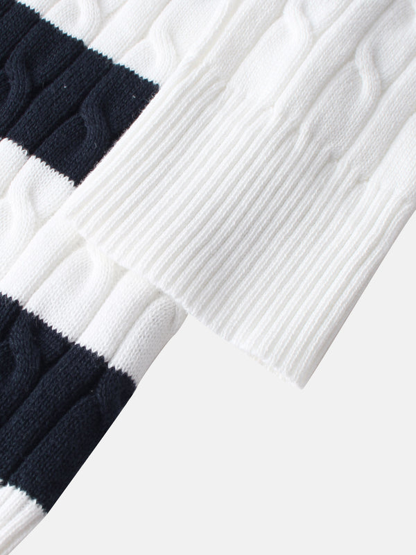 Mix Stripe Cable Sweater - White and Navy