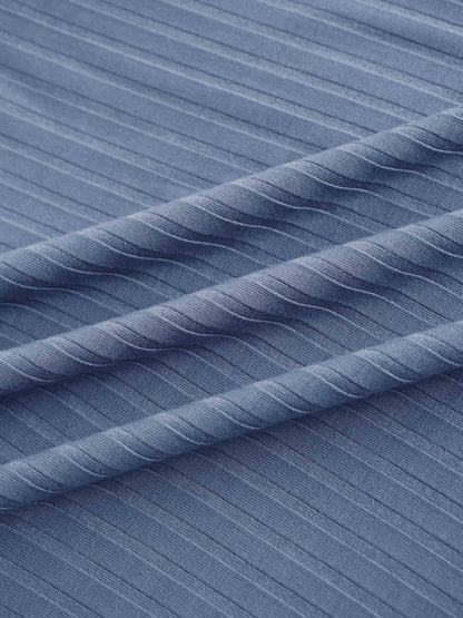 Ribbed High V Bomber-Denim Blue