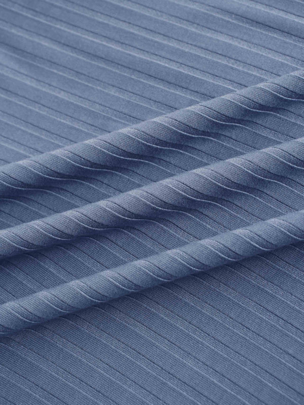 Ribbed High V Bomber-Denim Blue