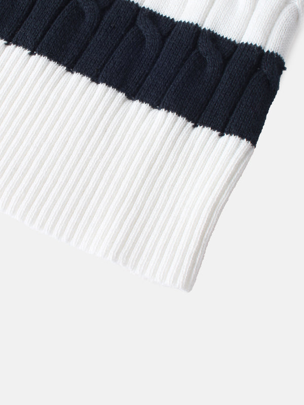 Mix Stripe Cable Sweater - White and Navy