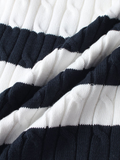 Mix Stripe Cable Sweater - White and Navy