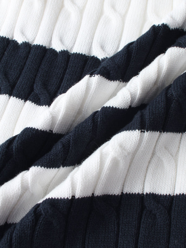 Mix Stripe Cable Sweater - White and Navy