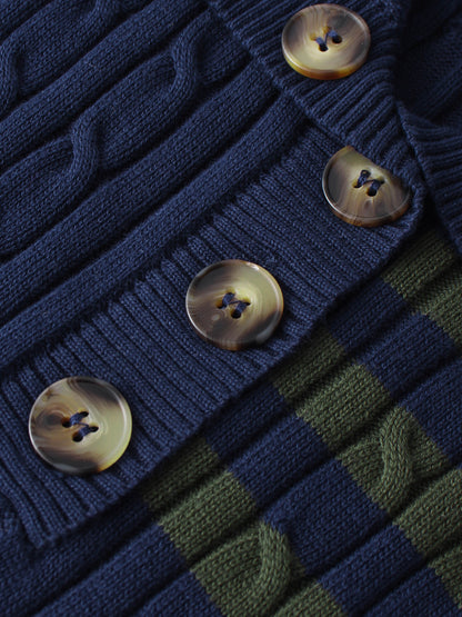 Mix Stripe Cable Sweater - Blue and Green