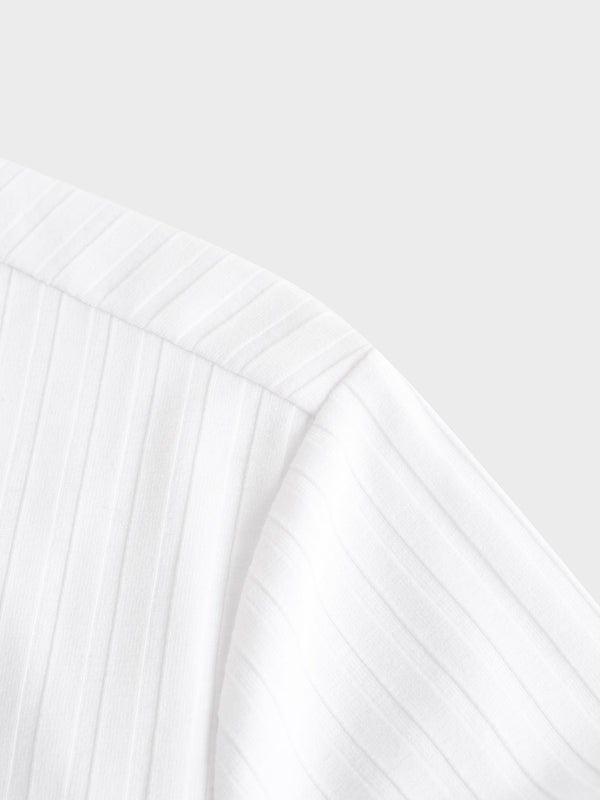Ribbed High V Bomber-White