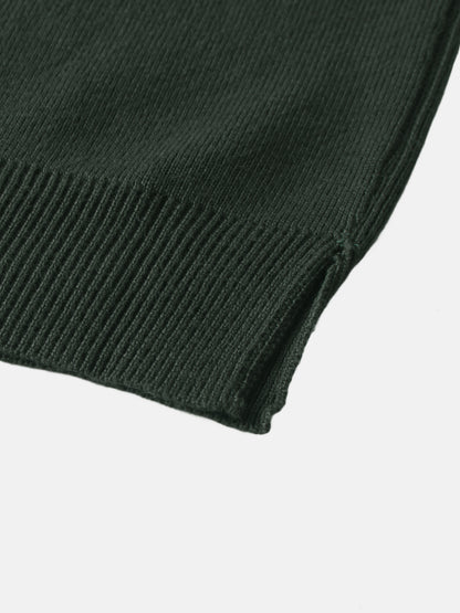 Thin Knit Center Cable Sweater - Green
