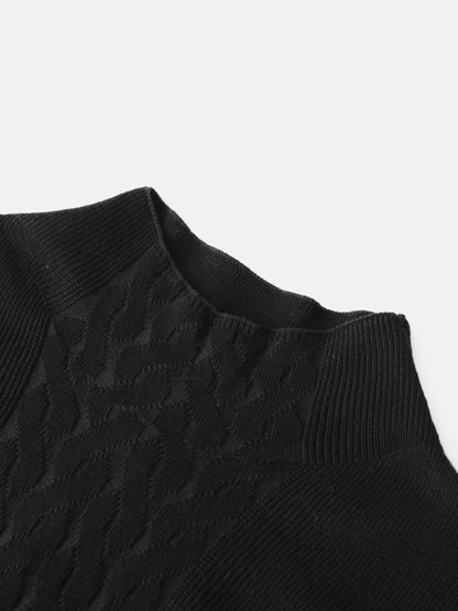 Thin Knit Center Cable Sweater - Black