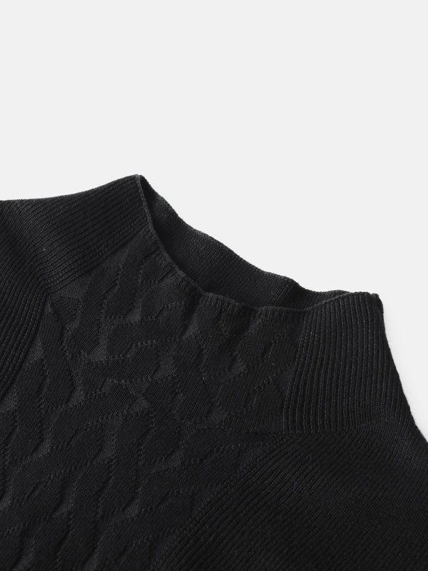 Thin Knit Center Cable Sweater - Black