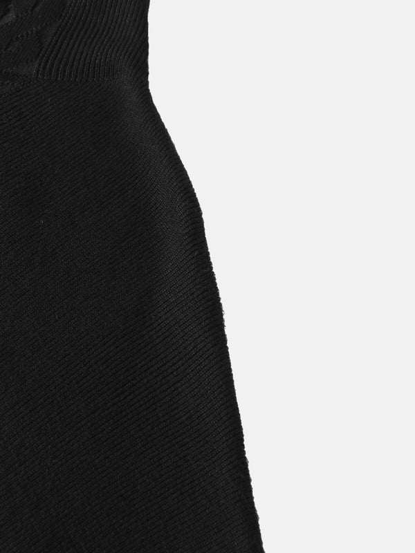 Thin Knit Center Cable Sweater - Black