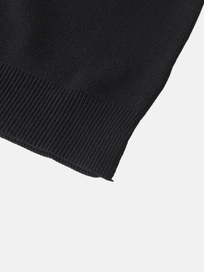 Thin Knit Center Cable Sweater - Black