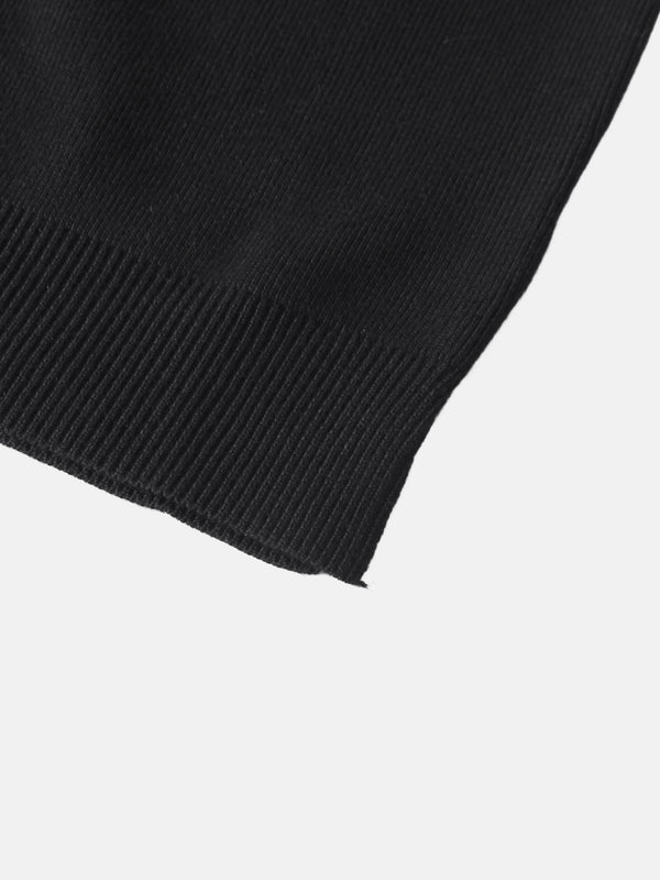 Thin Knit Center Cable Sweater - Black