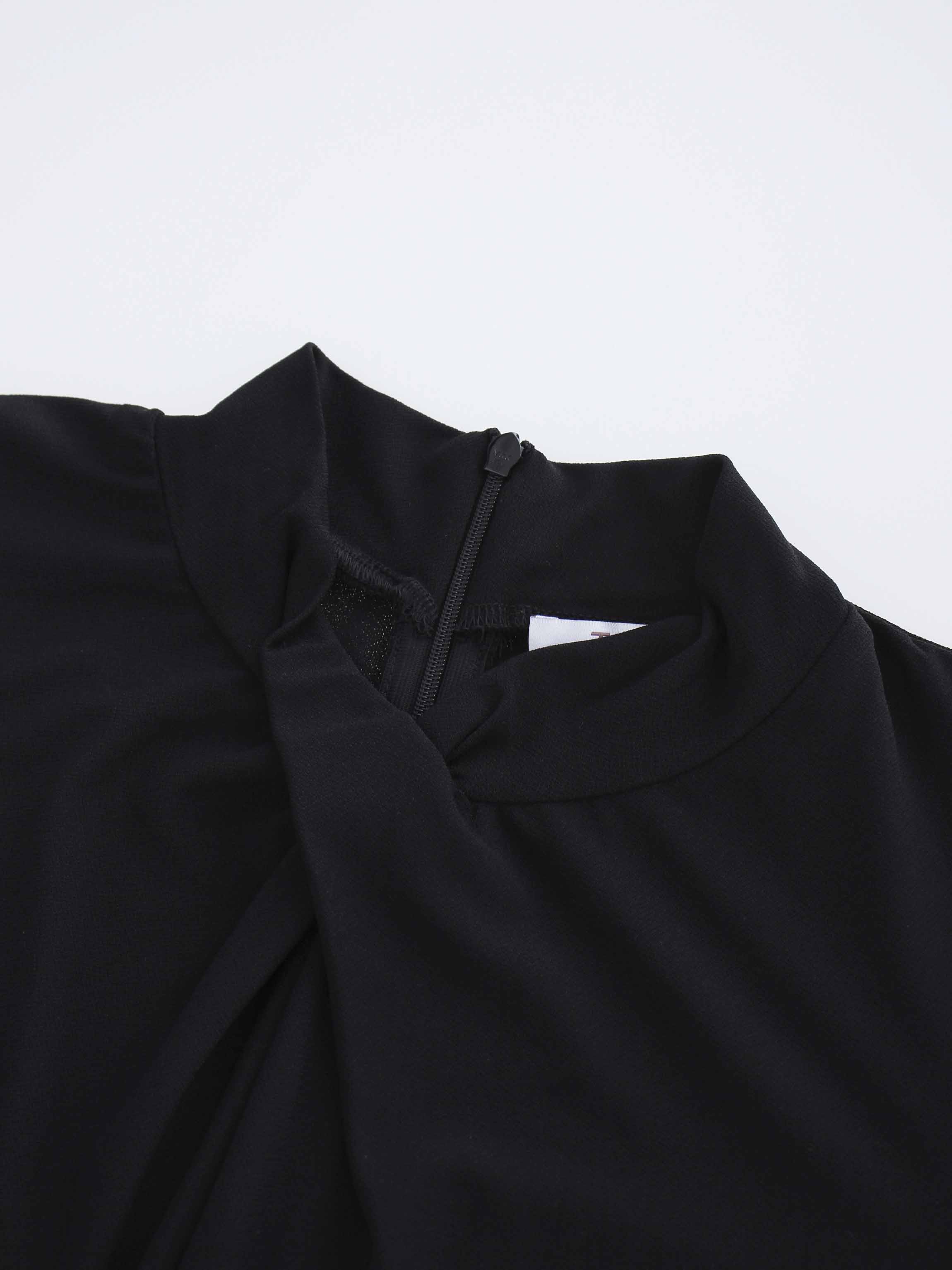 Front Knot Pleat Dress 50&quot;-Black