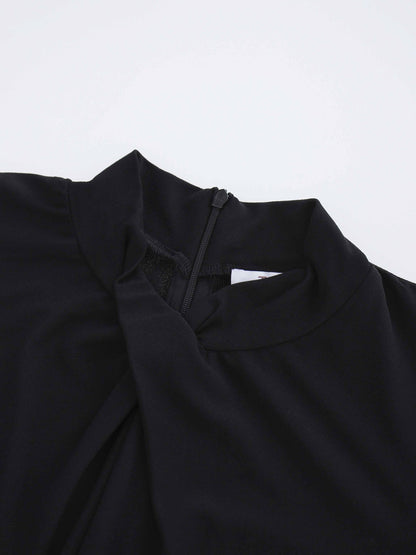 Front Knot Pleat Dress 50"-Black