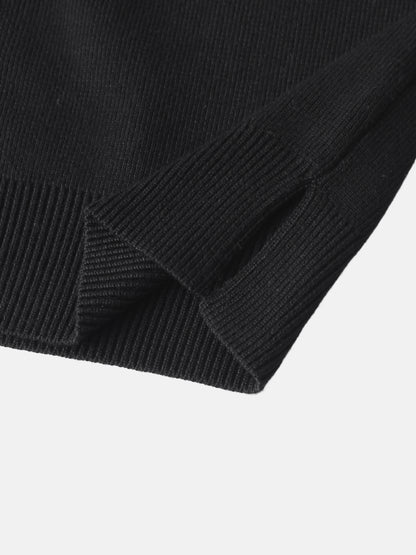 Thin Knit Center Cable Sweater - Black