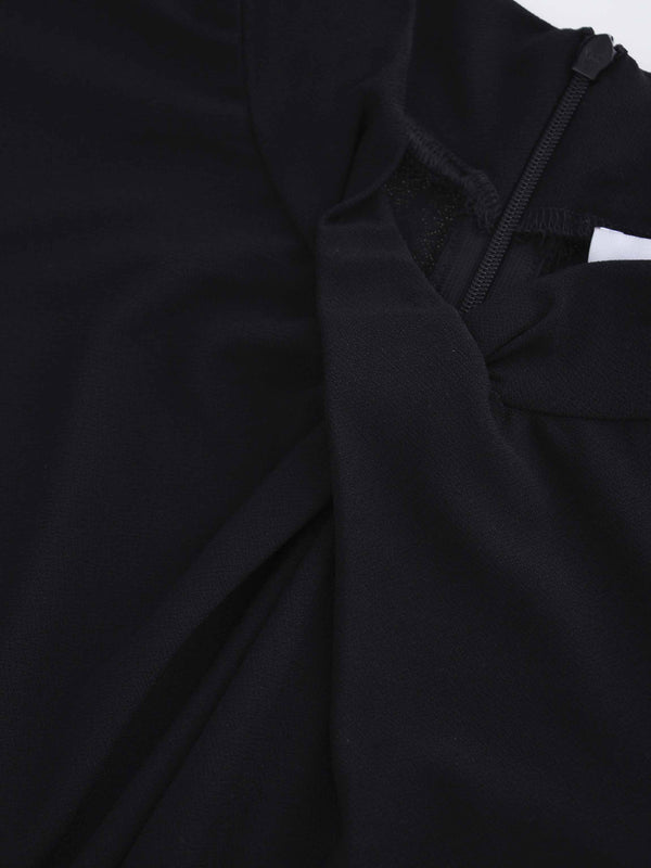 Front Knot Pleat Dress 50"-Black