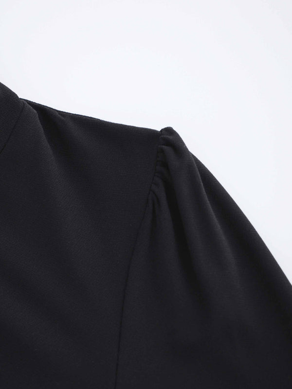 Front Knot Pleat Dress 50"-Black