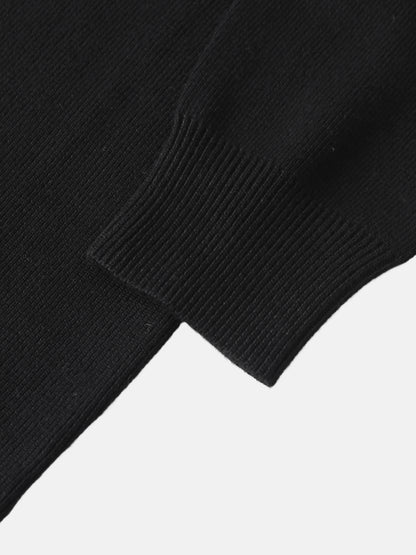 Thin Knit Center Cable Sweater - Black
