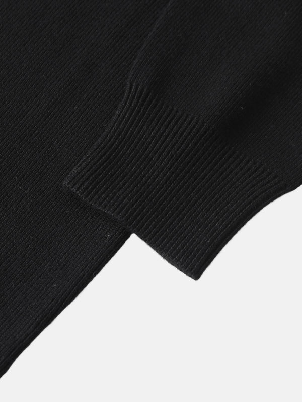 Thin Knit Center Cable Sweater - Black