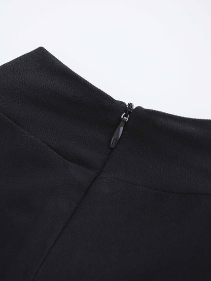 Front Knot Pleat Dress 50"-Black