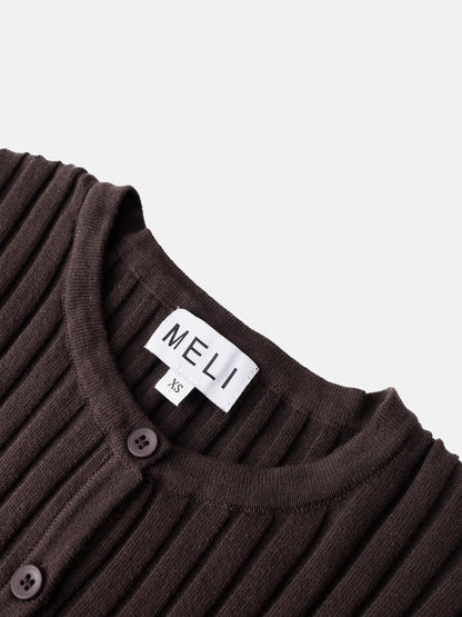 Lightweight Ribbed Cardigan 17" - Brown