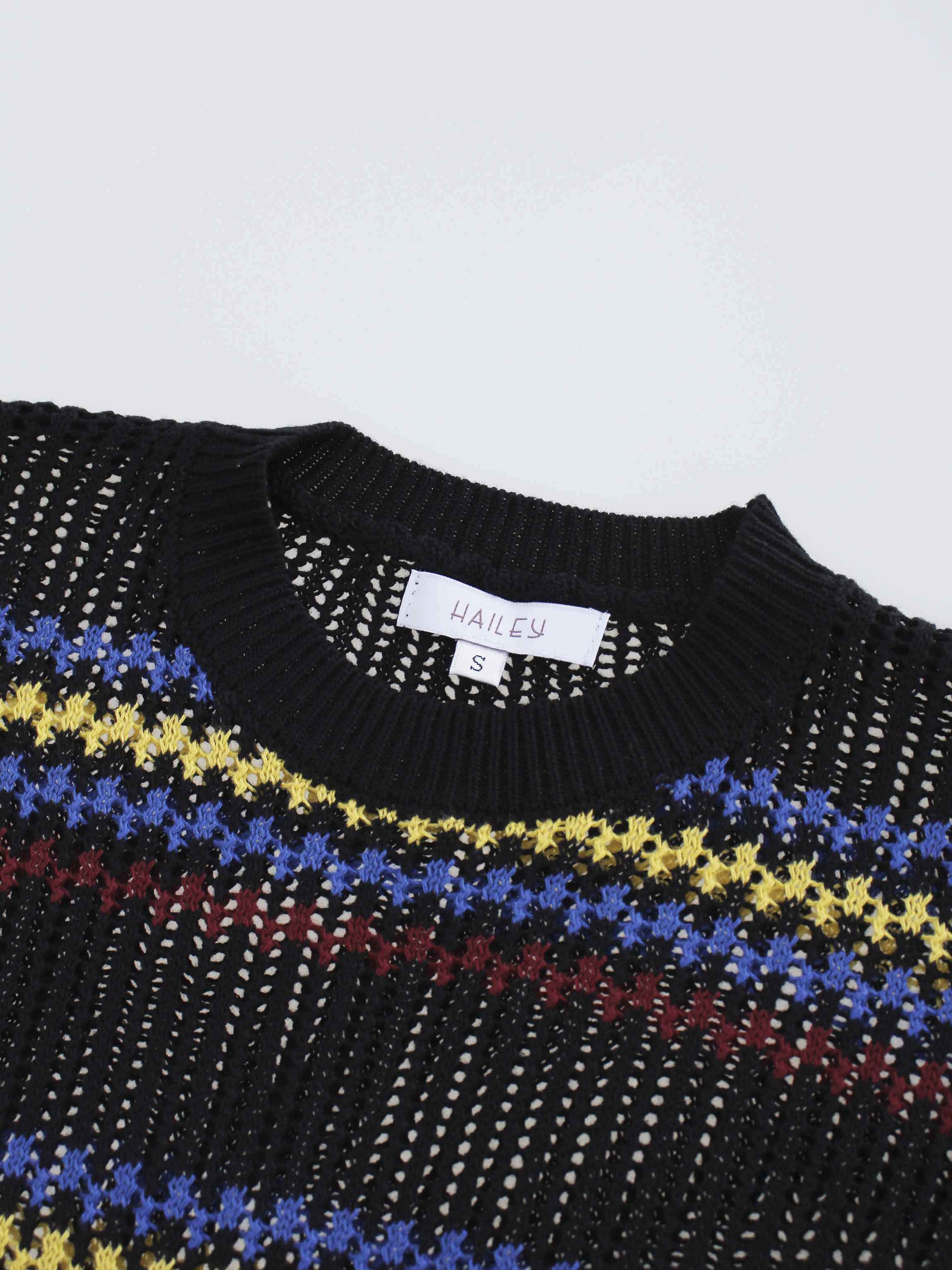 Mesh Striped Sweater-Blue/Burgundy/Yellow