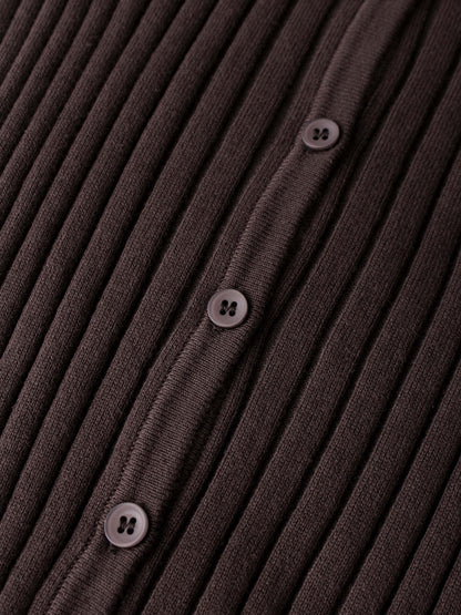 Lightweight Ribbed Cardigan 17" - Brown