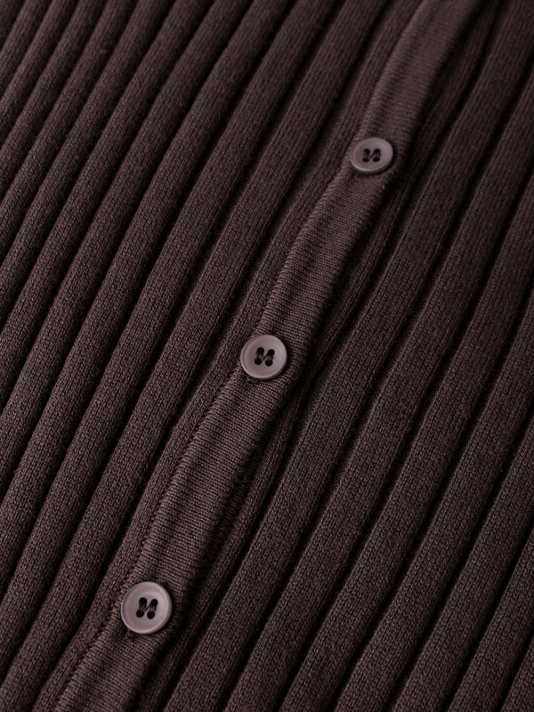 Lightweight Ribbed Cardigan 17" - Brown