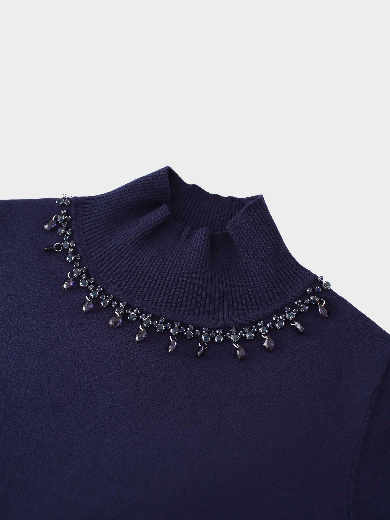 Beaded Turtleneck-Navy