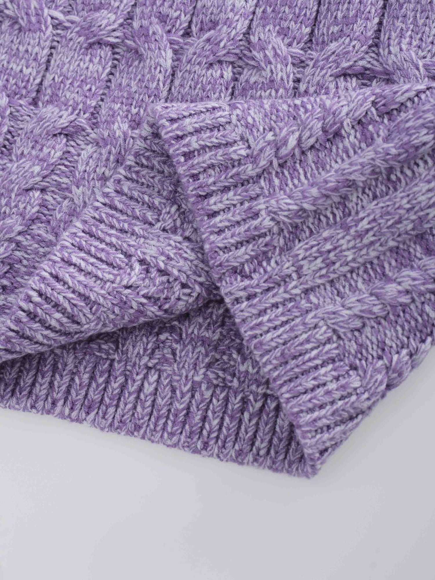 Chunky Heathered Cable sweater-Lavender/White