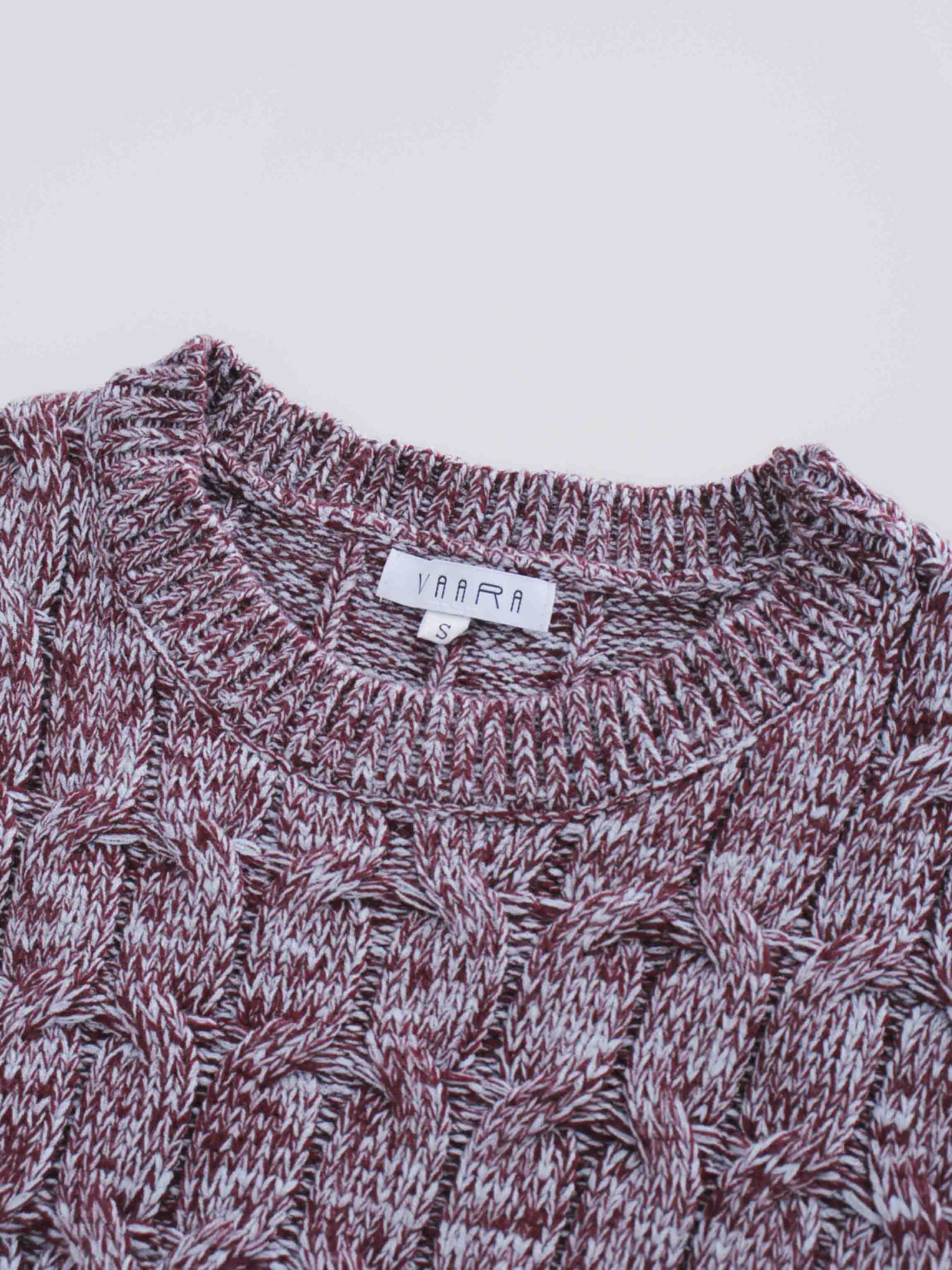 Chunky Heathered Cable sweater-Maroon/Grey