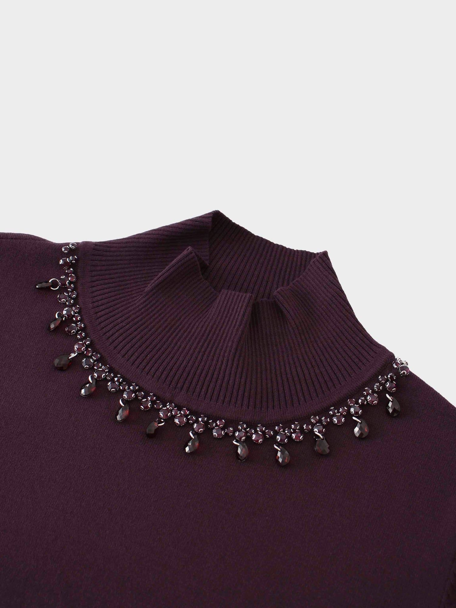 Beaded Turtleneck-Burgundy