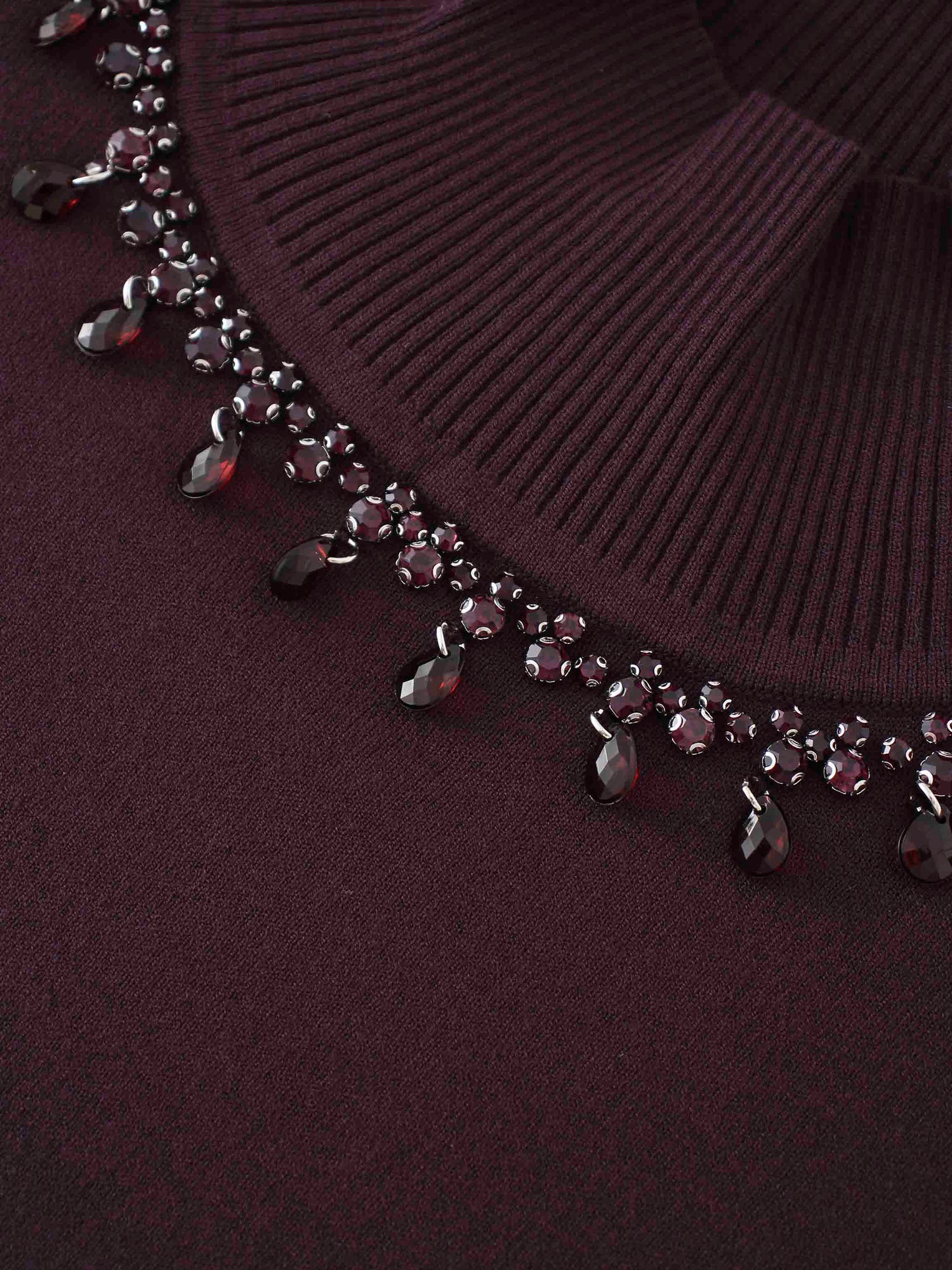 Beaded Turtleneck-Burgundy