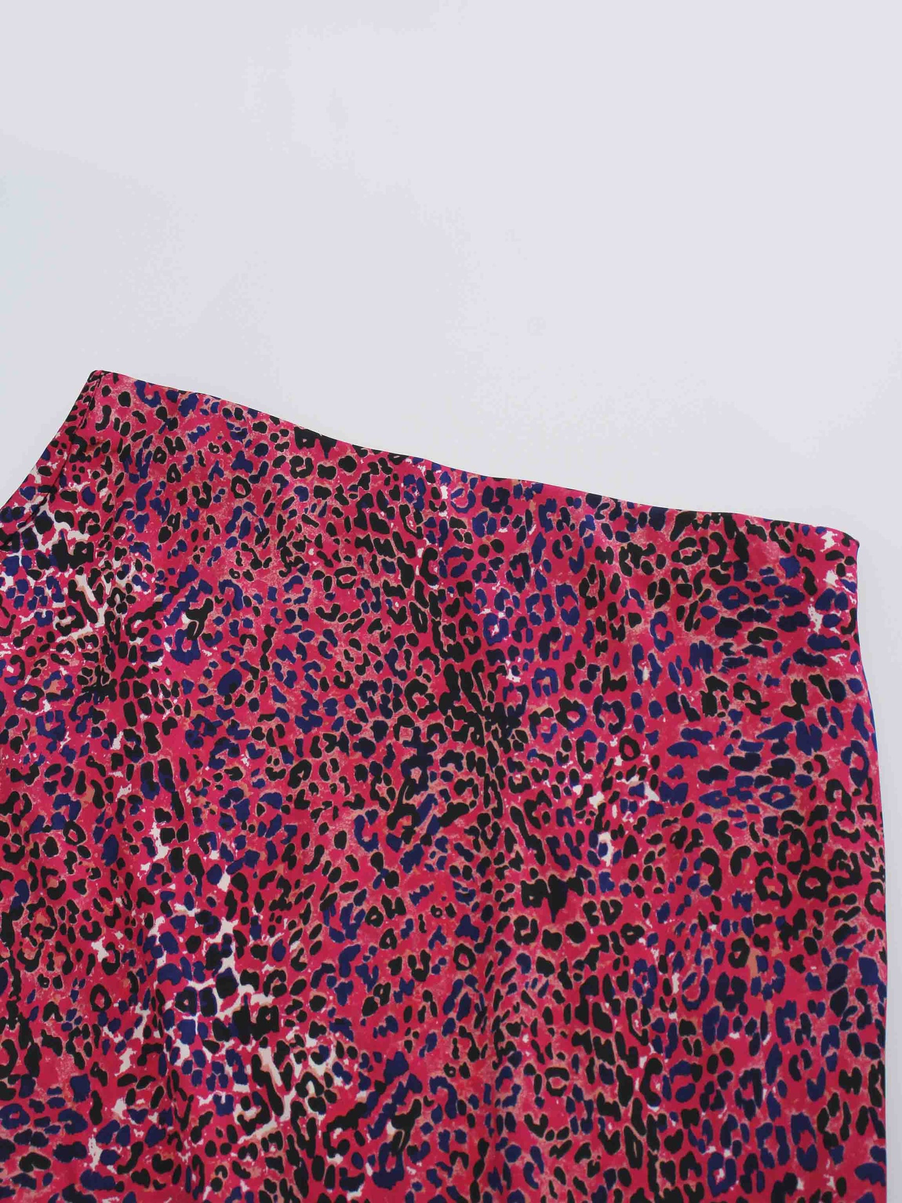 Printed Satin Slip Skirt-Pink Leopard
