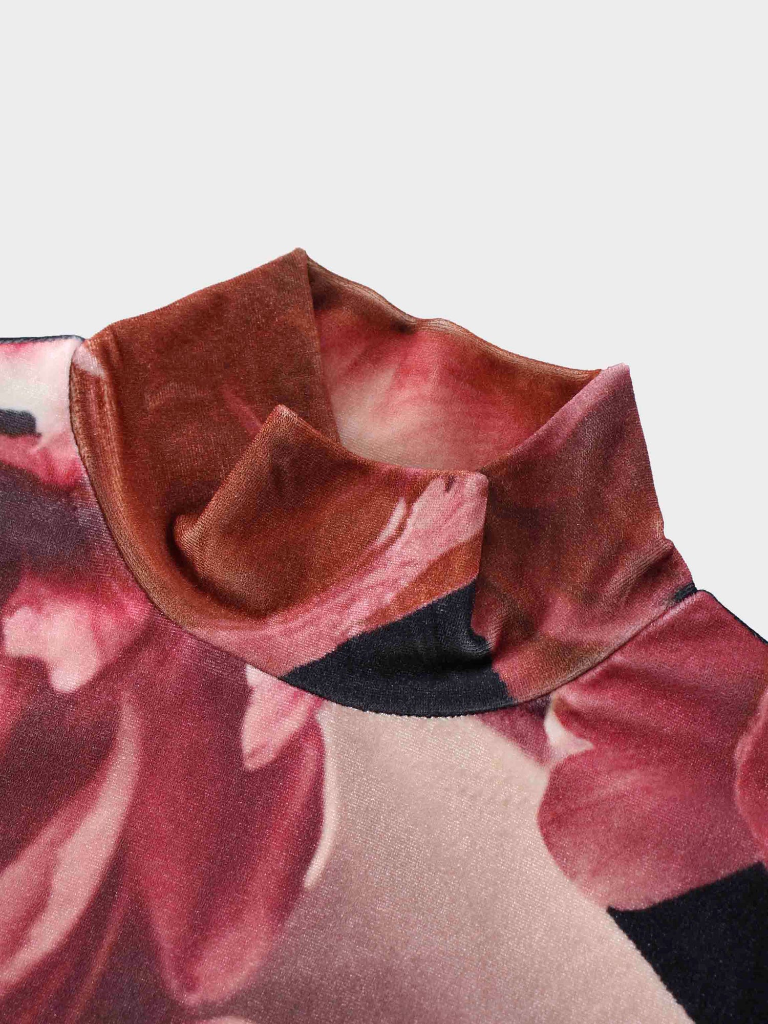 Velvet Floral Printed Turtleneck-Floral