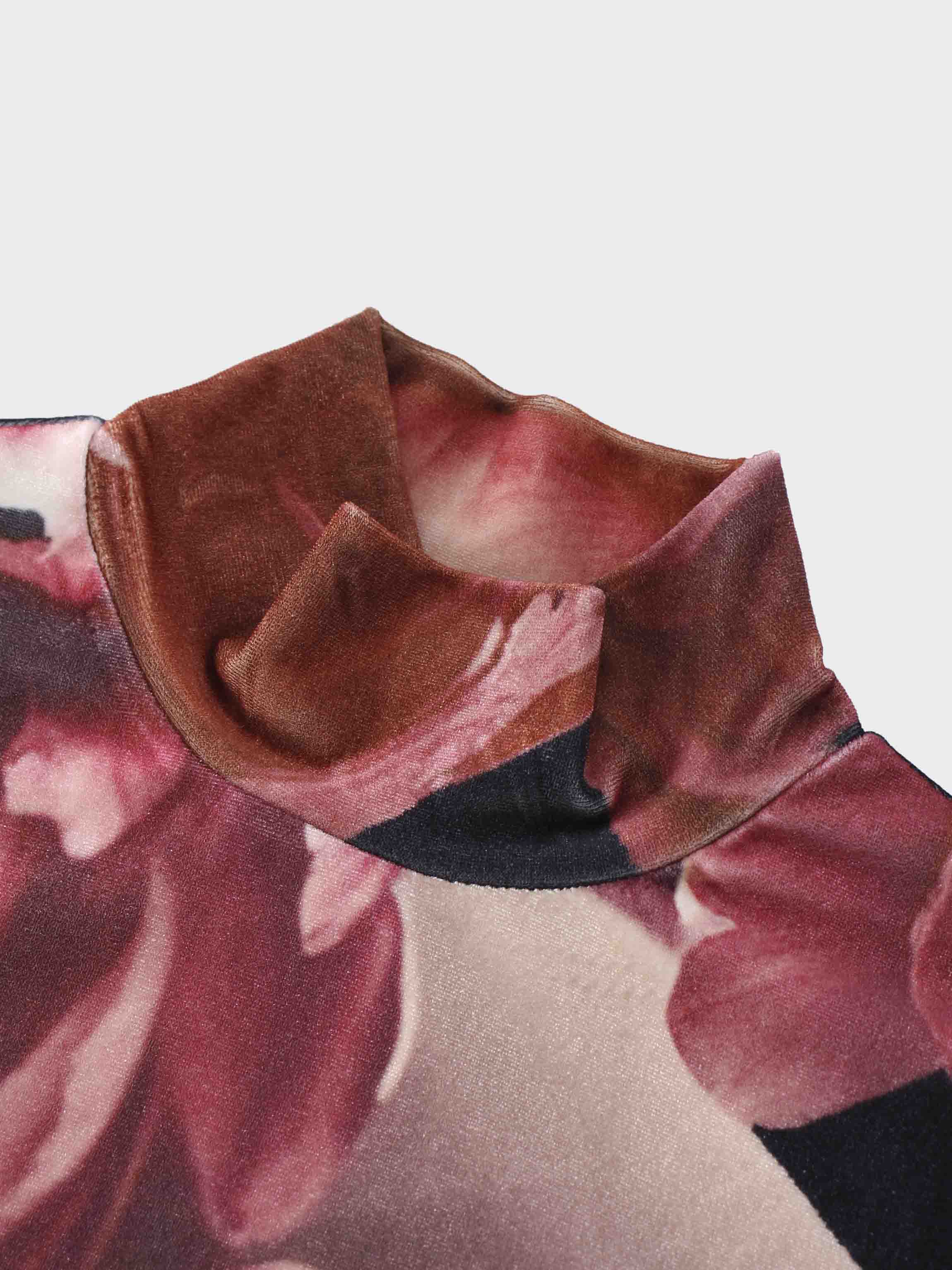 Velvet Floral Printed Turtleneck-Floral