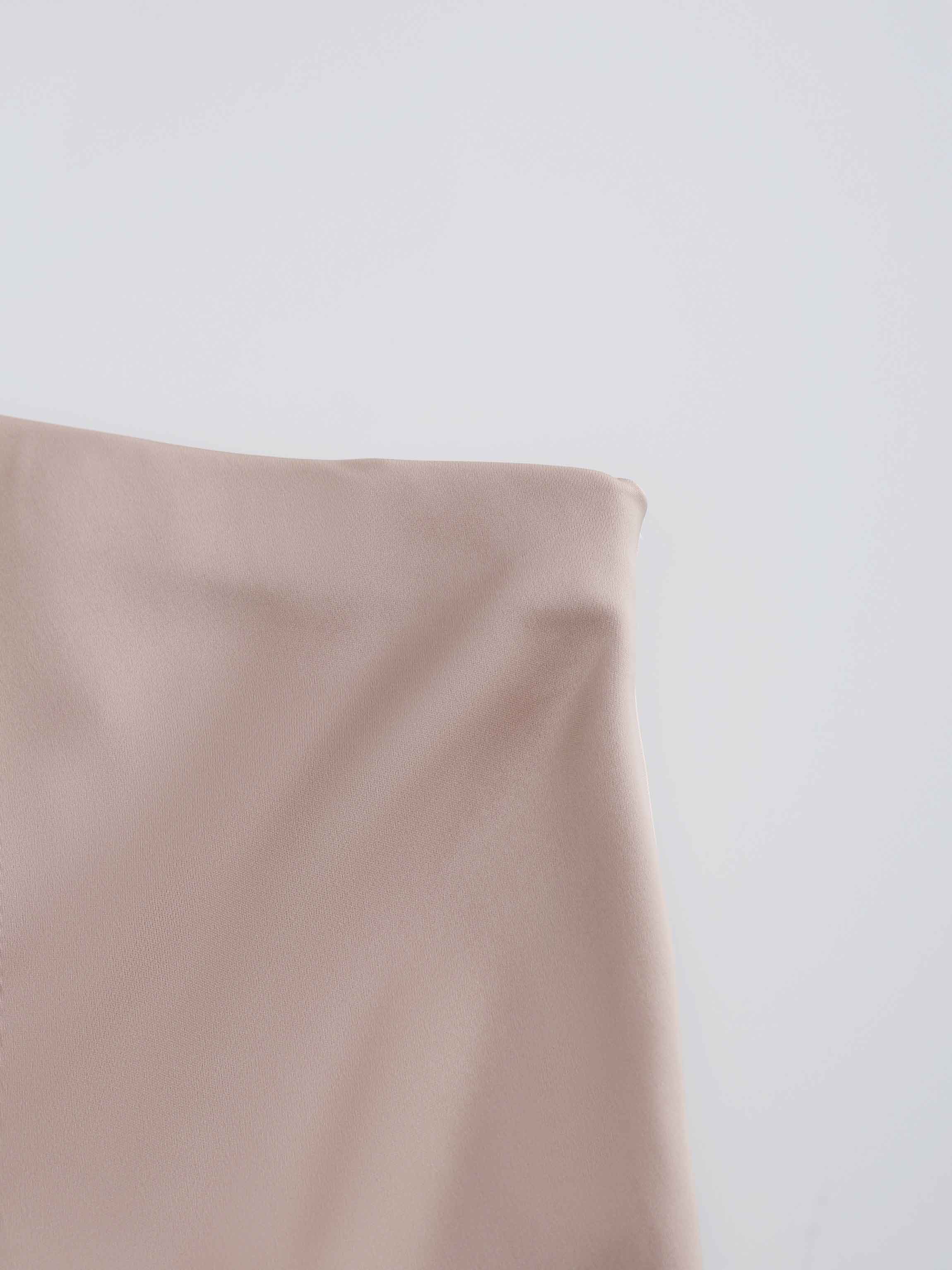 Solid Satin Slip Skirt-Natural