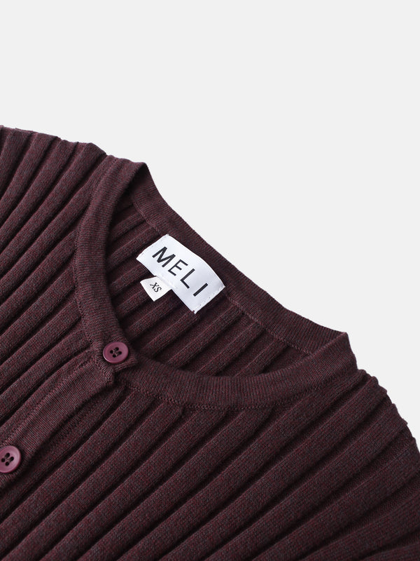 Lightweight Ribbed Cardigan 17"- Burgundy