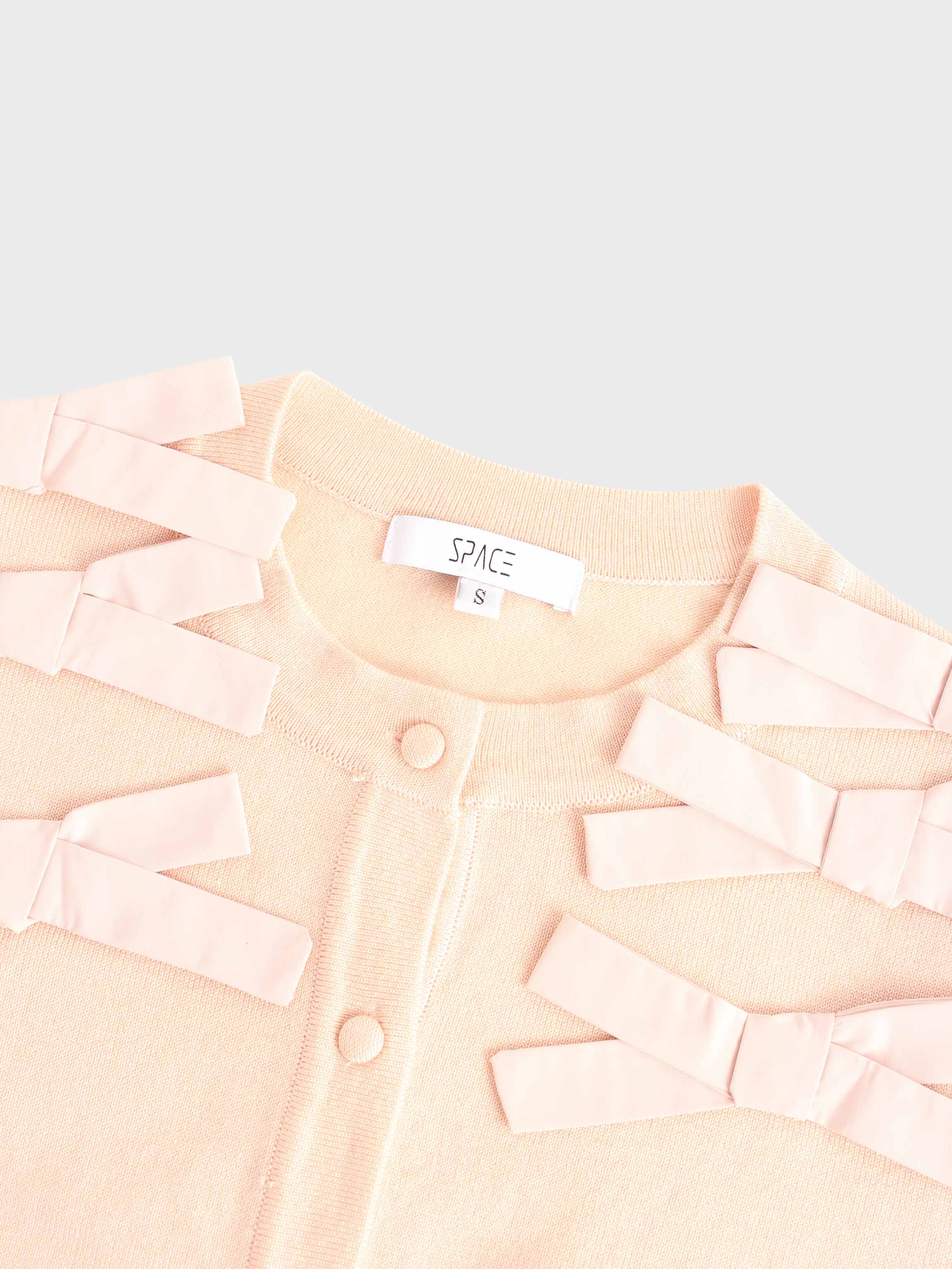 Cropped Bow Cardigan-Peach