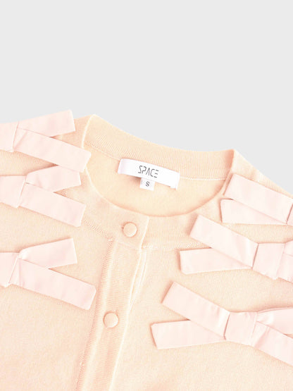 Cropped Bow Cardigan-Peach
