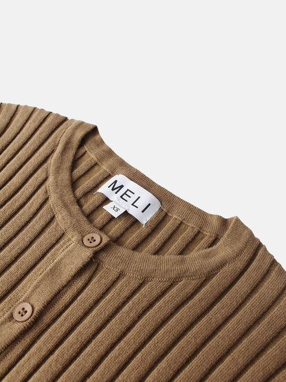 Lightweight Ribbed Cardigan 17" - Camel