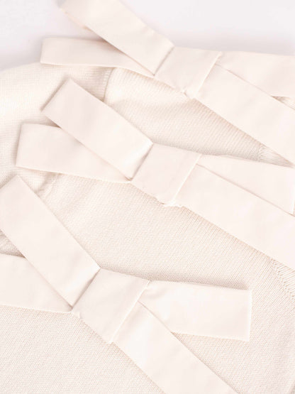 Cropped Bow Cardigan-Cream
