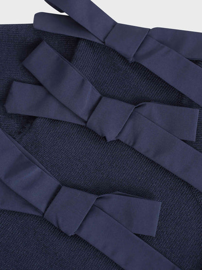 Cropped Bow Cardigan-Navy
