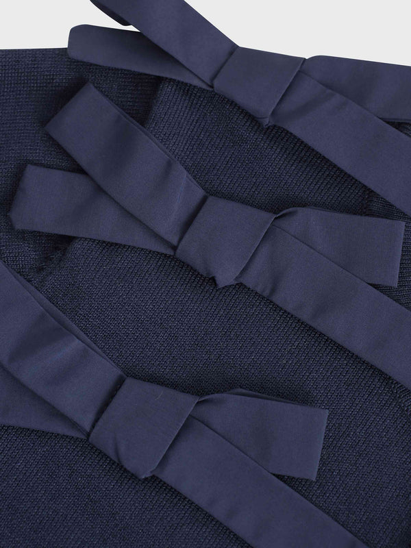 Cropped Bow Cardigan-Navy