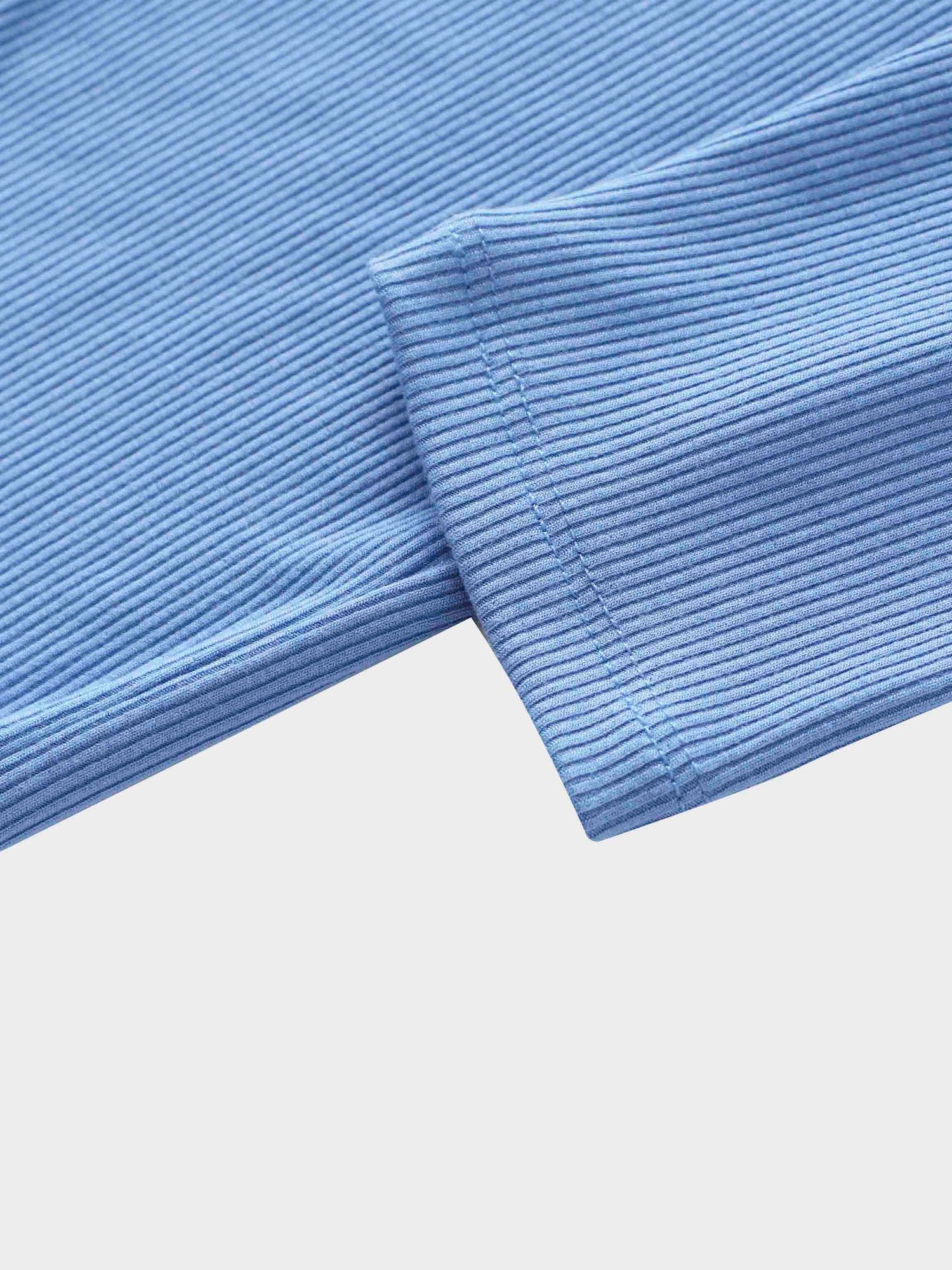 Ribbed Half Zip Hoodie Tee-Periwinkle Blue