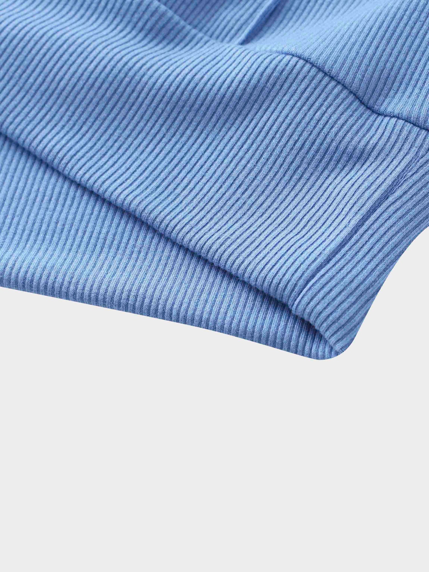 Ribbed Half Zip Hoodie Tee-Periwinkle Blue