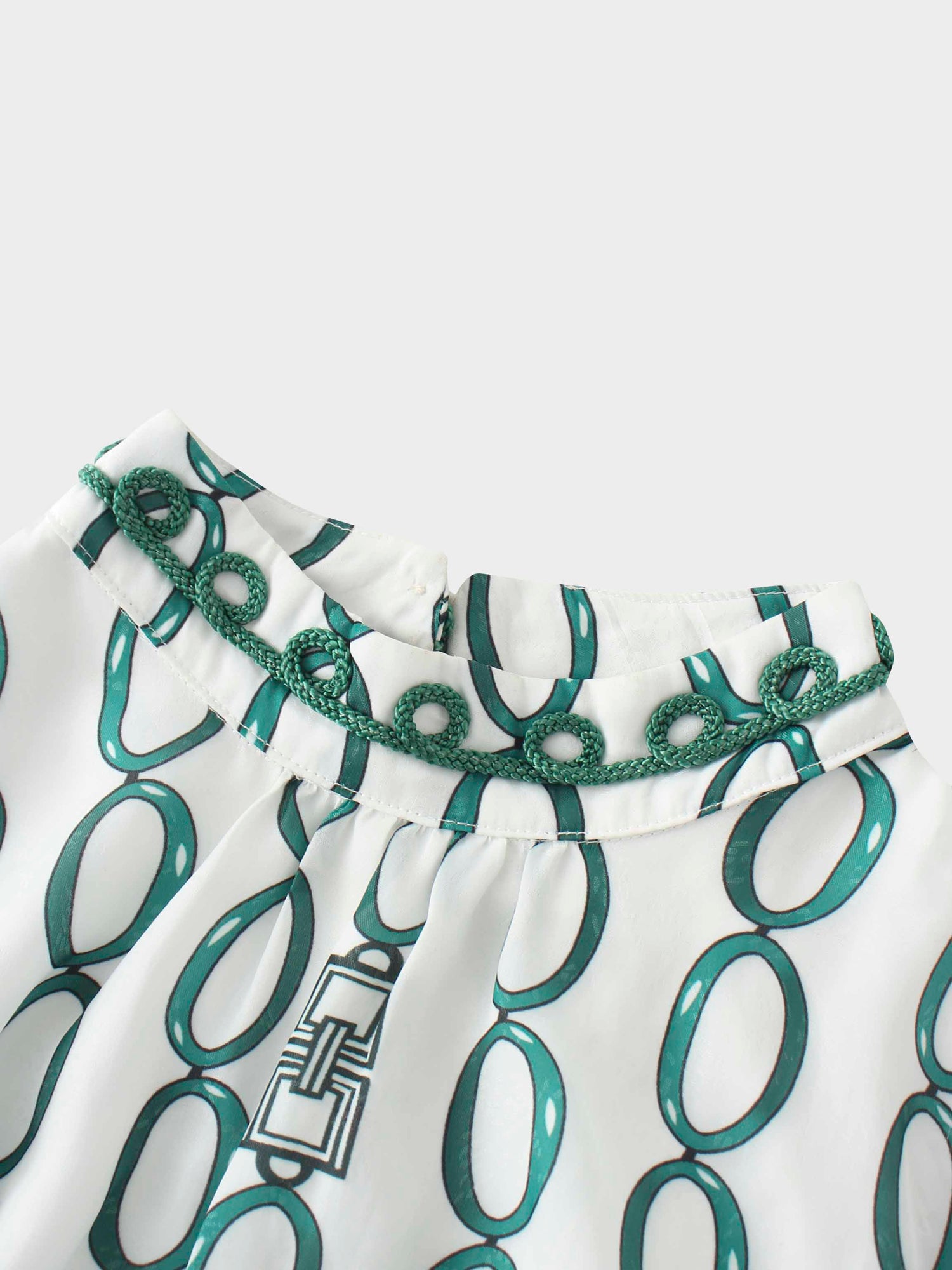 Ribbon Detail Yoke Dress-Green/White