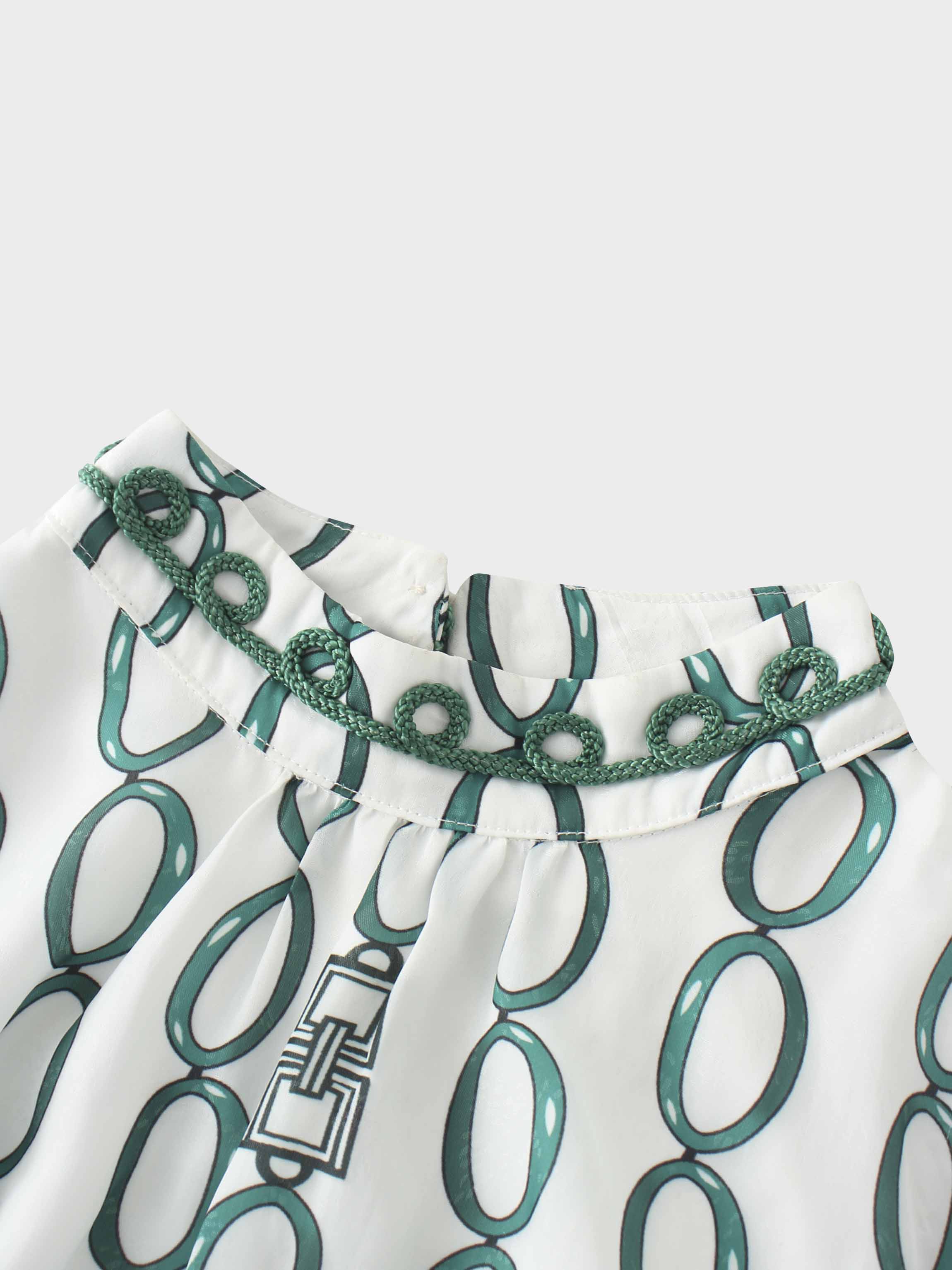 Ribbon Detail Yoke Dress-Green/White