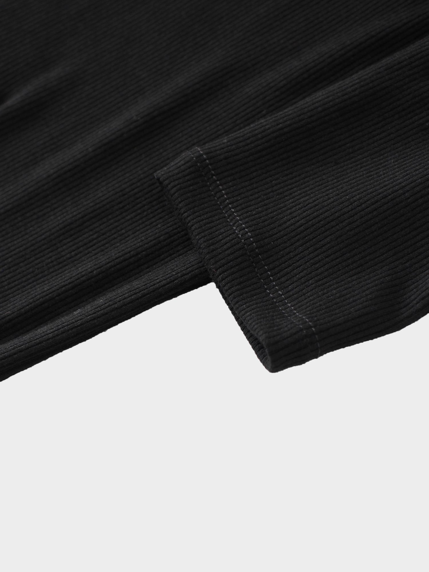 Ribbed Half Zip Hoodie Tee-Black