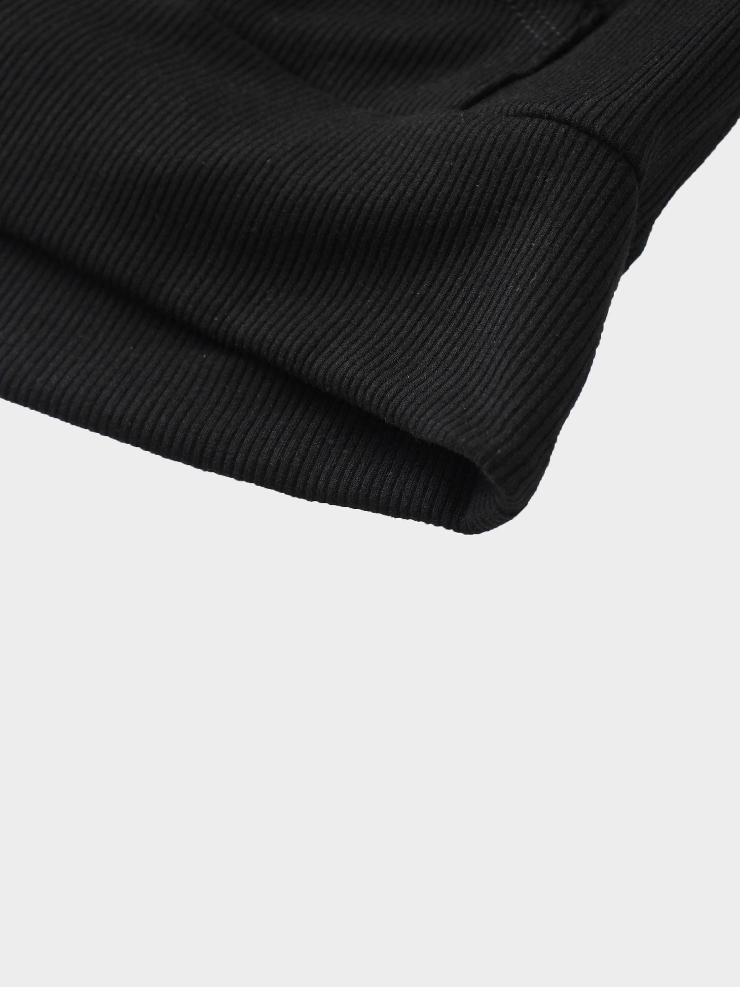 Ribbed Half Zip Hoodie Tee-Black
