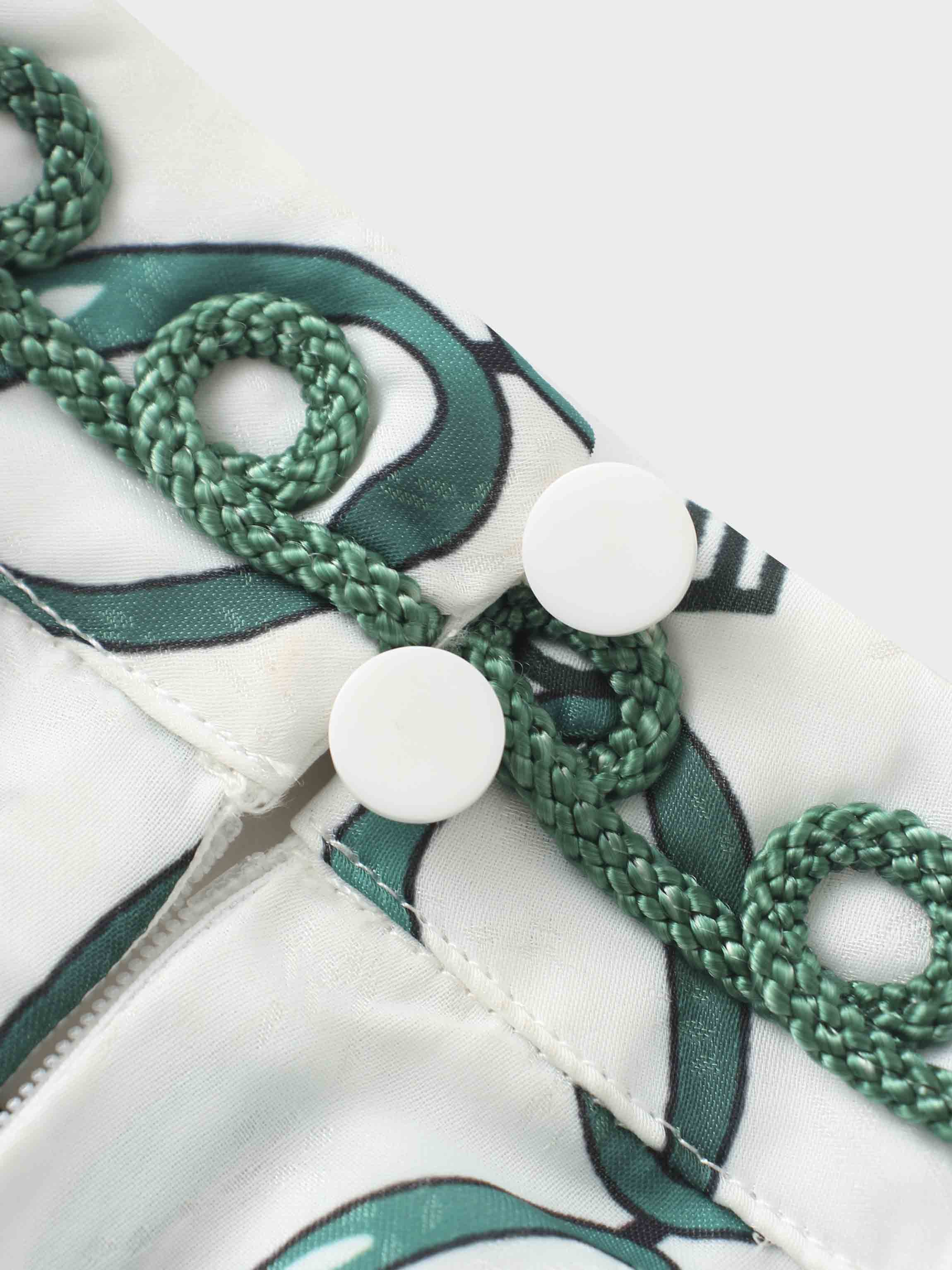 Ribbon Detail Yoke Dress-Green/White