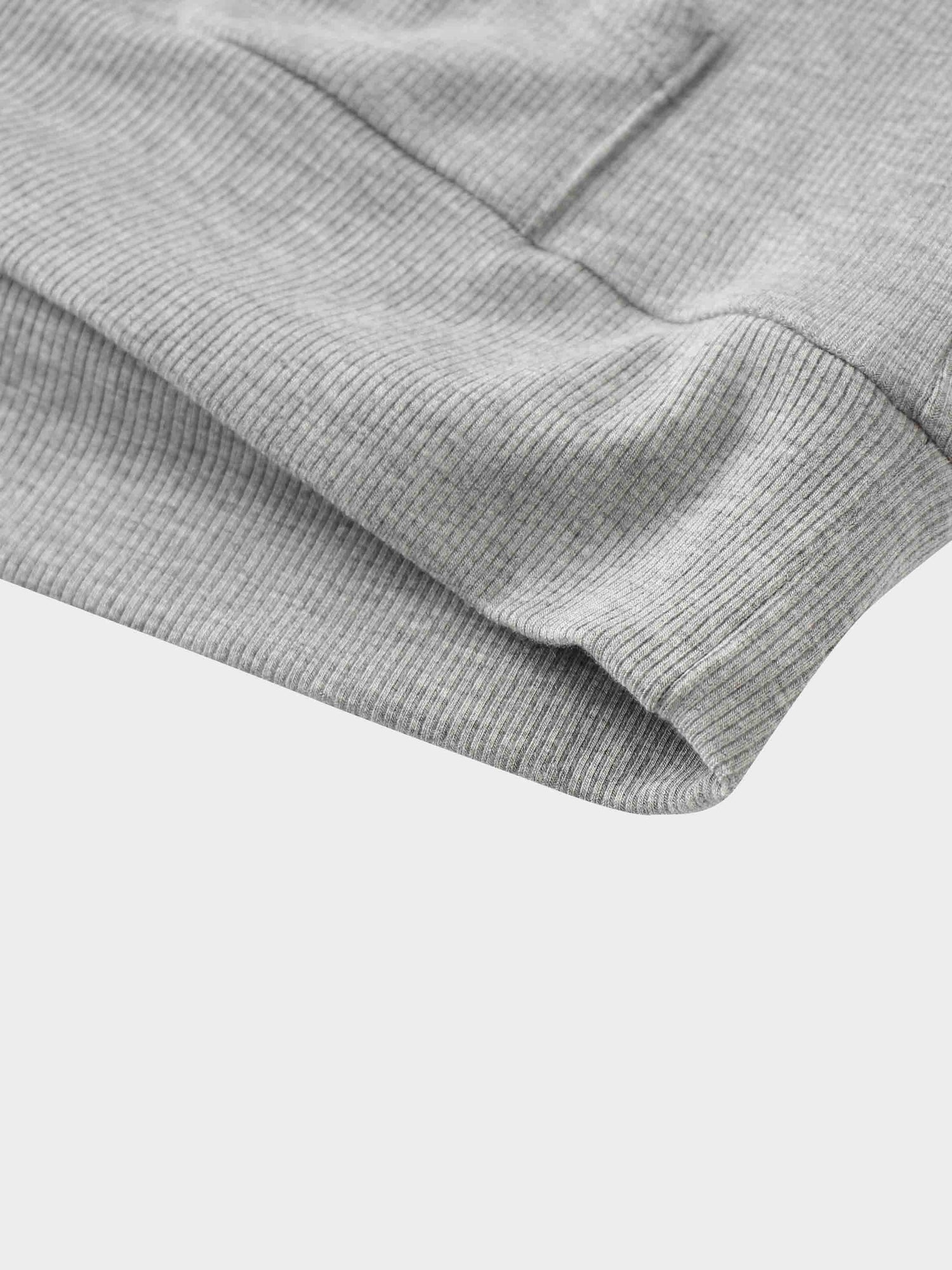 Ribbed Half Zip Hoodie Tee-Heathered Grey